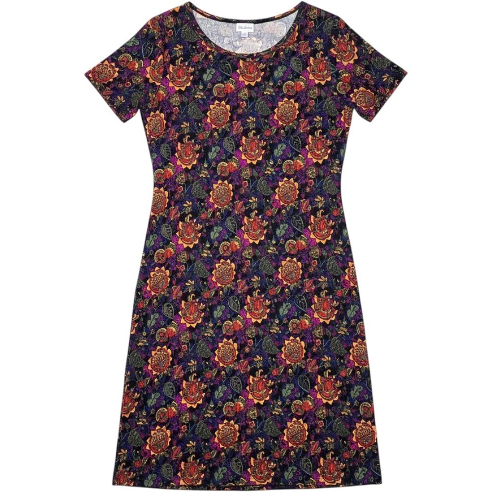LuLaRoe Julia Dress XL Floral Paisley Print Half Sleeve Sheath Midi Purple Multi